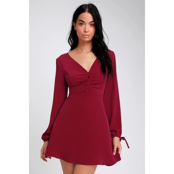 Lulus Dresses & Skirts - Lulu’s Keep A Secret Red Long Sleeve Skater Dress